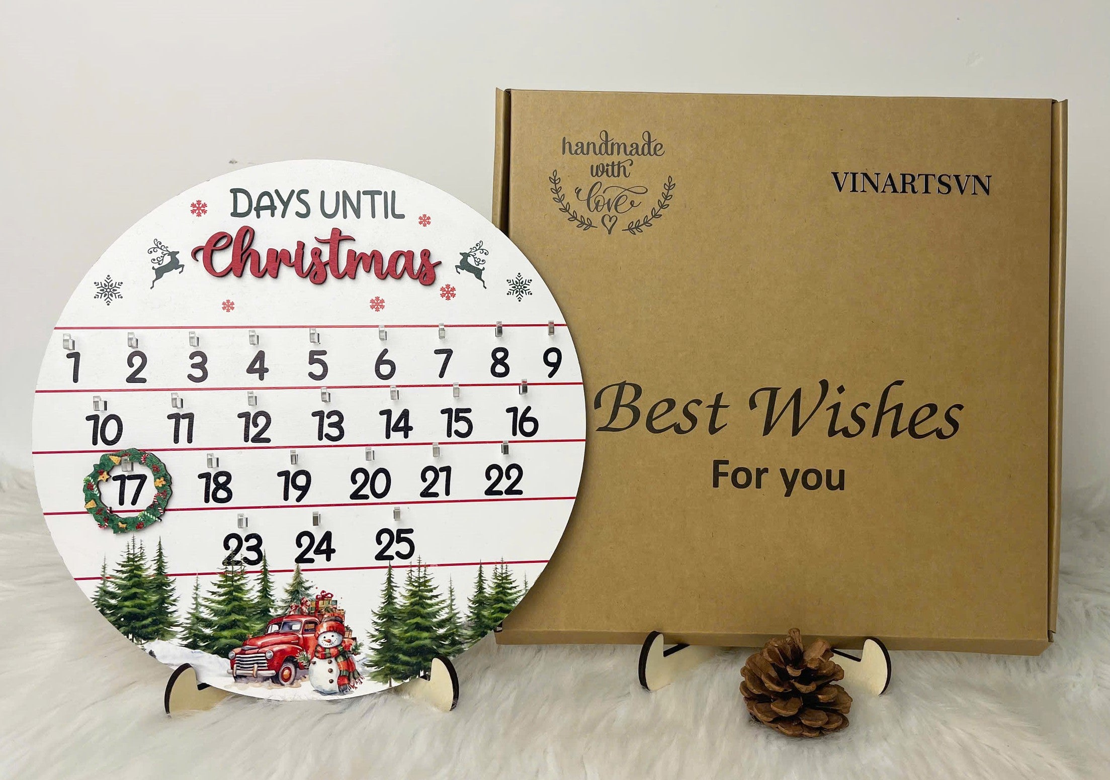 10.5'' Wooden Christmas Countdown Advent Calendar 2024 Day Until Xmas Decorations Wall Hanging Table Home Decor Welcome Door Sign Calendar Number Date Christian Holiday Gift HU-FR11-B