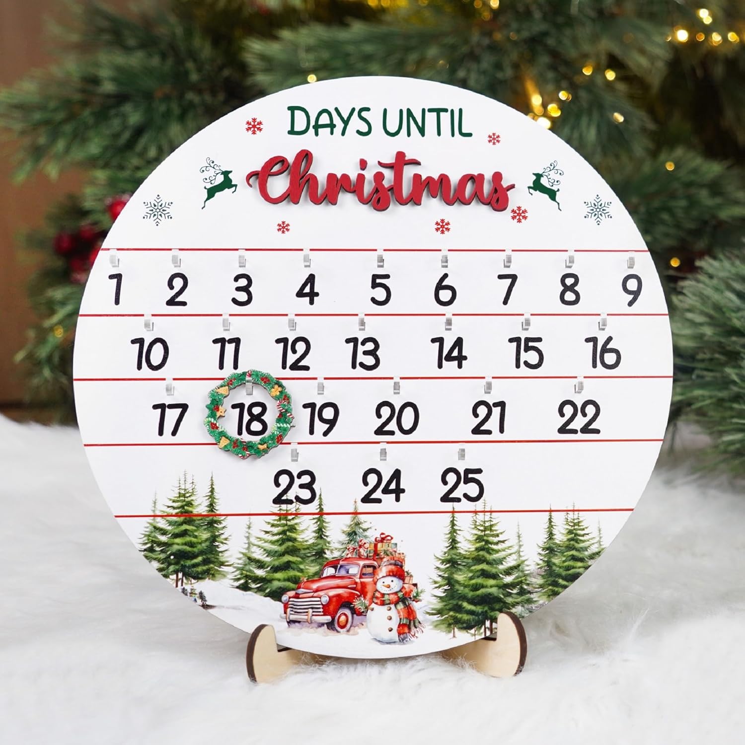 10.5'' Wooden Christmas Countdown Advent Calendar 2024 Day Until Xmas Decorations Wall Hanging Table Home Decor Welcome Door Sign Calendar Number Date Christian Holiday Gift HU-FR11-B