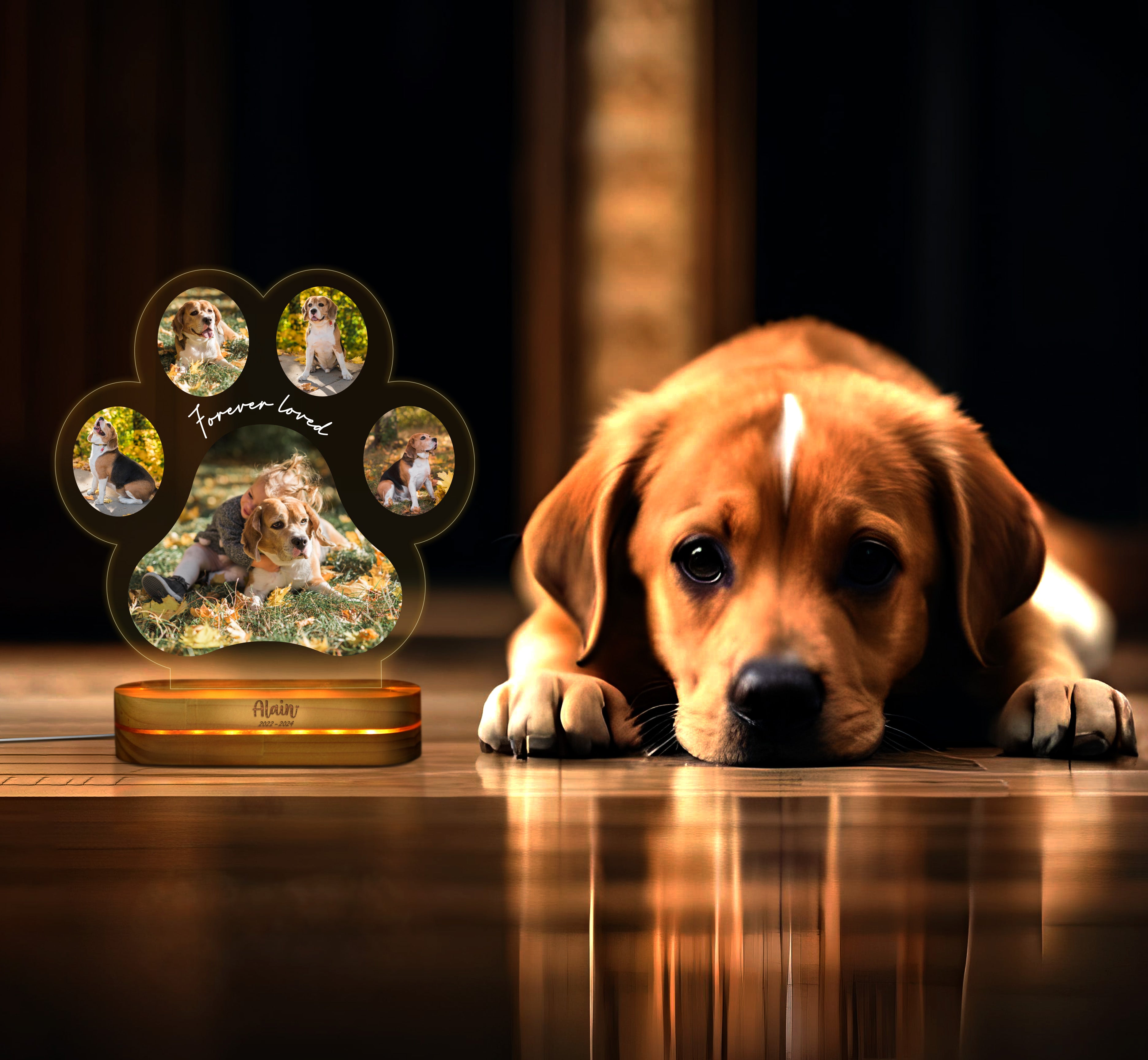 Personalized Pet Memorial Night Light, Loss Of Pet, Custom Dog Paw Photo Acrylic, Led Night Pet Loss Gift