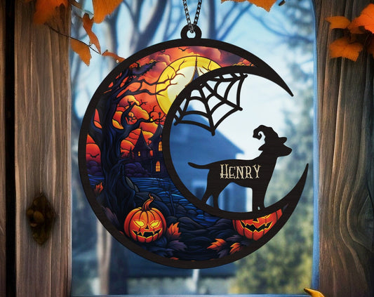 Dog Memorial Suncatcher, Spooky Dog Halloween Fall Window Decor, Hallowen Dog Gift, Cat Lovers Gift, Dog Ornament Dog Remembrance Gifts