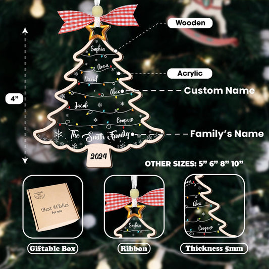 Family Christmas Ornament, Custom Christmas Tree Family Name Ornament, Family Ornament With Pets, Family Keepsake Ornament, 2024 Christmas