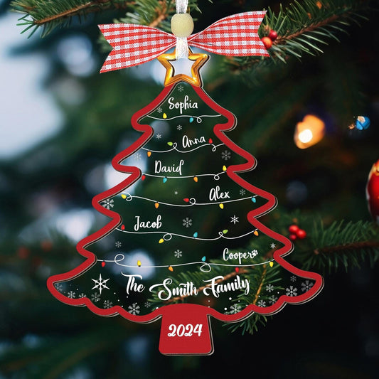 Family Christmas Ornament, Custom Christmas Tree Family Name Ornament, Family Ornament With Pets, Family Keepsake Ornament, 2024 Christmas