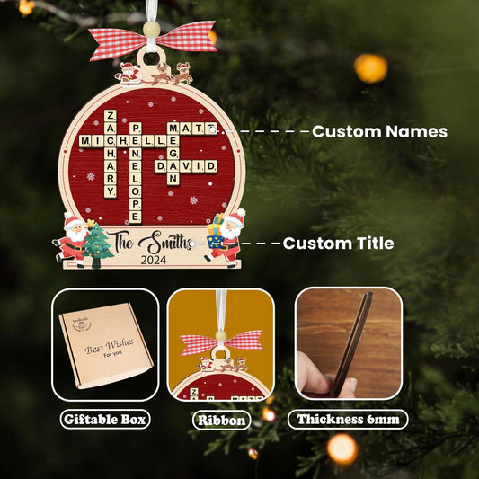 Family Crossword Ornament,Family Ornament,Scrabble Personalized Christmas Ornament,Family Names Puzzle,Family Christmas Gift,Family Keepsake