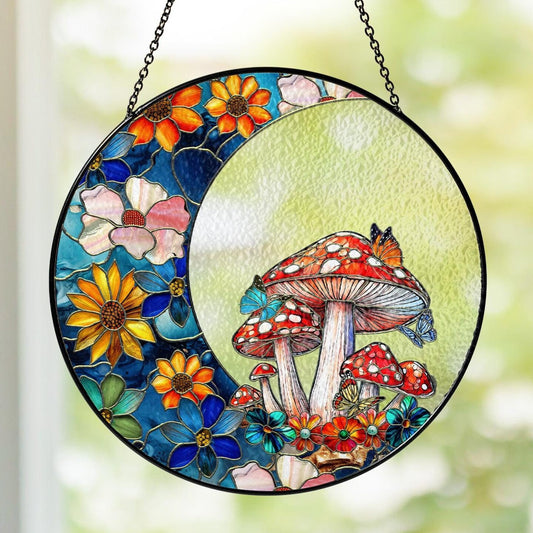 Mushrooms Stained Glass Suncatcher Mushroom Natural Art Window Decor, Gardening Gift, Gift For Grandma Mom Mother Mushroom Lover