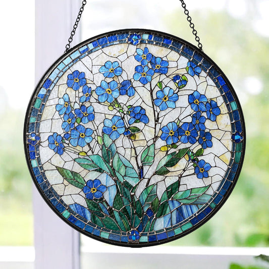 Forget-Me-Not Flowers Stained Glass Suncatcher,Window Hanging,Mother Day Gift For Grandma,Floral SunCatcher,Gardener Gift,Flower Glass Art