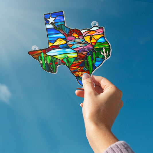 Texas Map Acrylic Suncatcher Window Hanging,Northern Mockingbird And Bluebonnet Home Decor,Texas Decoration,Texas Gift,Souvenir Lover Gift