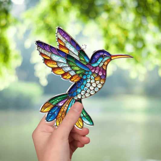 Hummingbird Suncatcher,Faux Stained Glass Hummingbird Window Hanging,Bird Acrylic Suncatcher,Wall Art,Outdoor Indoor Decor,Hummingbird Gifts