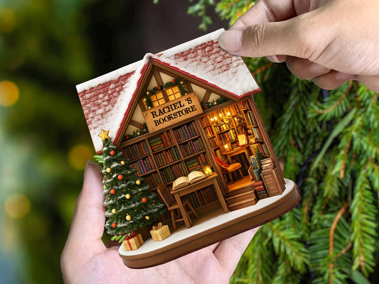 Bookstore Christmas Ornament,Acrylic Book Lover Holiday Decor,Bookshop Ornament For Book Lovers,Christmas Bookshelf Ornaments,Bookish Gift,