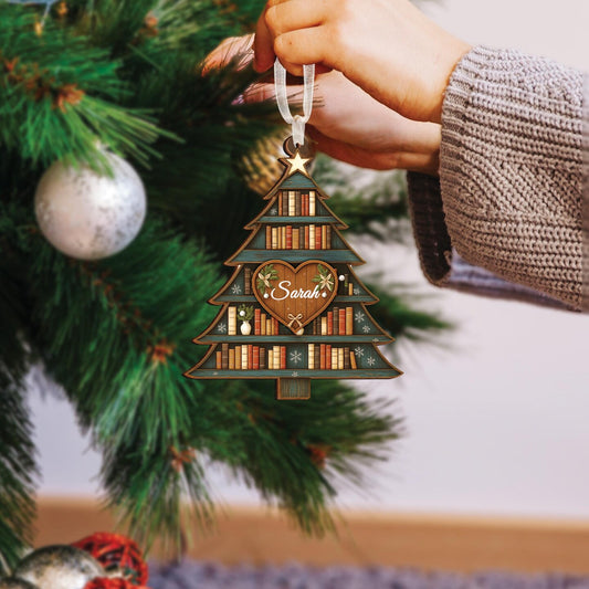 Personalized Name Christmas Book Tree Ornament,Bookshelf Ornament,Lovers Bookworm,Librarian Book Club,Bookish Ornament,Gift For Book Lover
