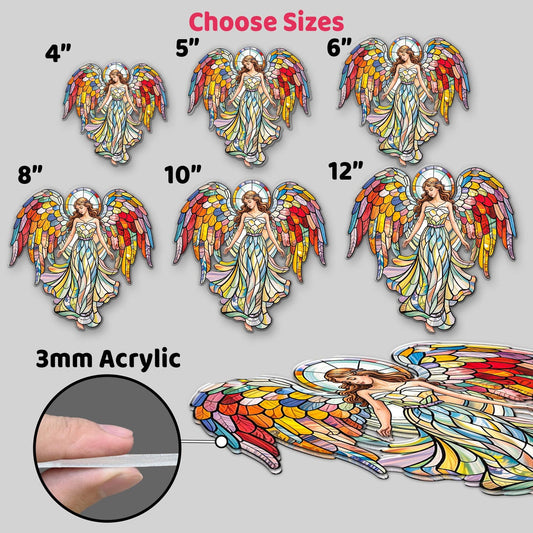 Colorful Angel Acrylic Suncatcher Rainbow Winged Guardian Faux Window Hanging Decor Gift For Spiritual and Fantasy Lovers