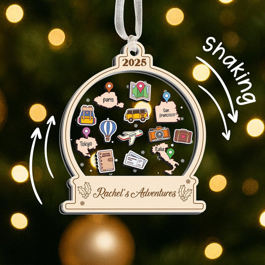 Adventure Ornament 2025,Travel Shaker Ornament,Personalized Traveling Destination Ornament,Christmas Gift For Traveler,Gift For Roadtrips