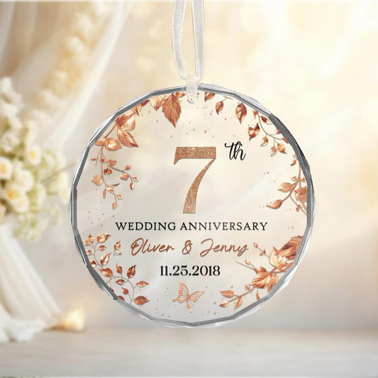 Personalized 7th Anniversary Gift, Copper Anniversary Glass Ornament, Wool Anniversary Gift, Wedding Gift for Couple, Gift for Husband Wife