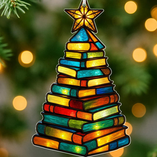 Christmas Book Tree Ornament 2025,Colorful  Ornament with Rainbow Books,Gift Book Lover,Librarian Gift,Christmas Book Ornament,Bookish Gift