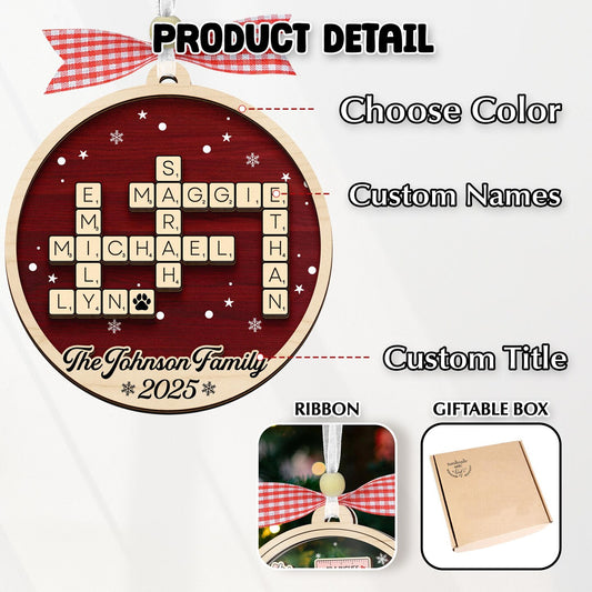 Custom Family Christmas Ornament,Family Crossword Name Ornament,Custom Scrabble Family Name Ornament, Family Christmas Gift,Holiday Keepsake