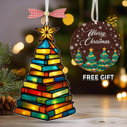 Christmas Book Tree Ornament 2025,Colorful  Ornament with Rainbow Books,Gift Book Lover,Librarian Gift,Christmas Book Ornament,Bookish Gift