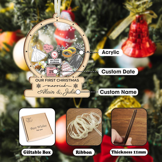 First Christmas Married Ornament, Custom Christmas Married Ornament, Wedding Keepsake, 4D Shake Wedding Ornament,Couple Gift, Newly Wed Gift