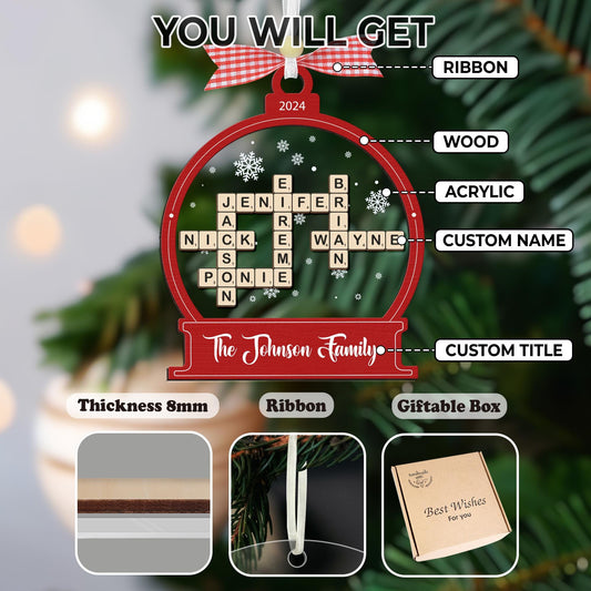 Family Crossword Christmas Ornament, Scrabble Personalized Christmas Ornaments, Family Names Puzzle, Family Ornament 2024, Christmas Gift