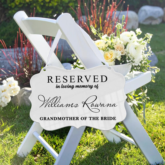 Reserved In Loving Memory Wedding Sign,Reserved Memorial Sign,Memorial Hanging Chair Sign,Sympathy Gift,Chair Banner In Memory Of Loved Ones