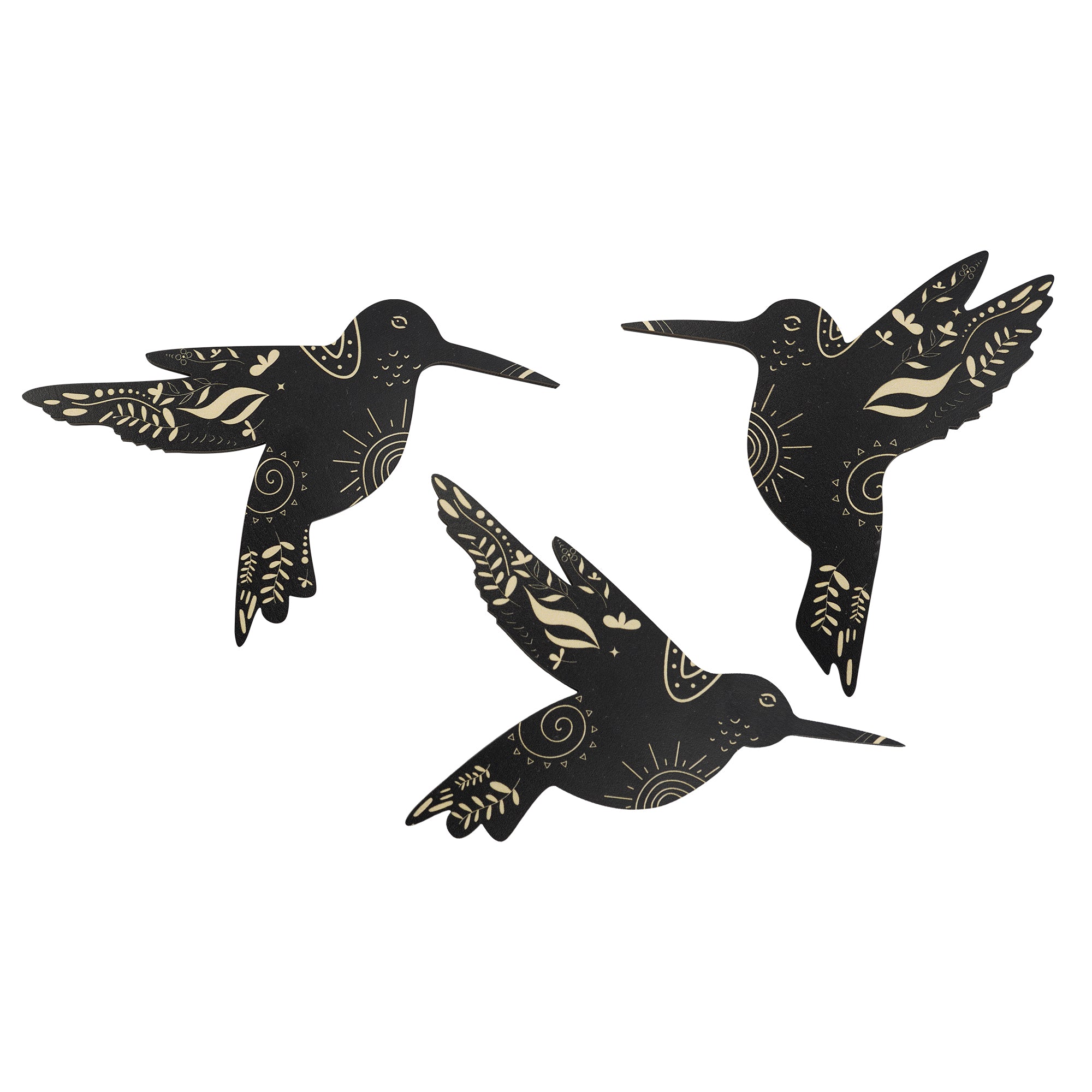 SET OF 3 BLACK HUMMINGBIRD WOOD WALL DECOR
