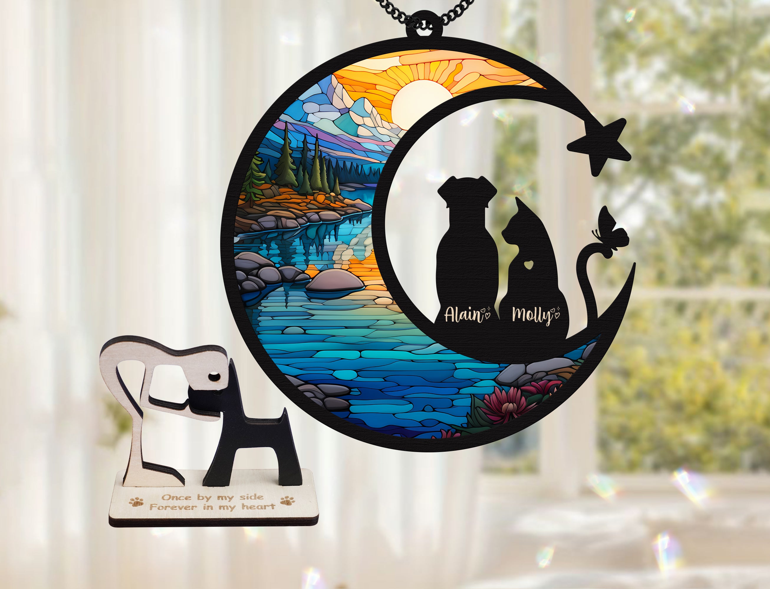 DNPETS Personalized Pet Memorial Suncatcher Dog Cat Memorial Gift