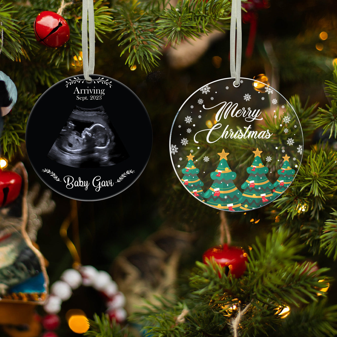 Personalized Pregnancy Announcement Ornament, Sonogram Picture Ornament, Ultrasound Picture Ornament, Bumps First Christmas Ornament Xmas Tree Home Decor Gifts for Expecting Grandparents Parents