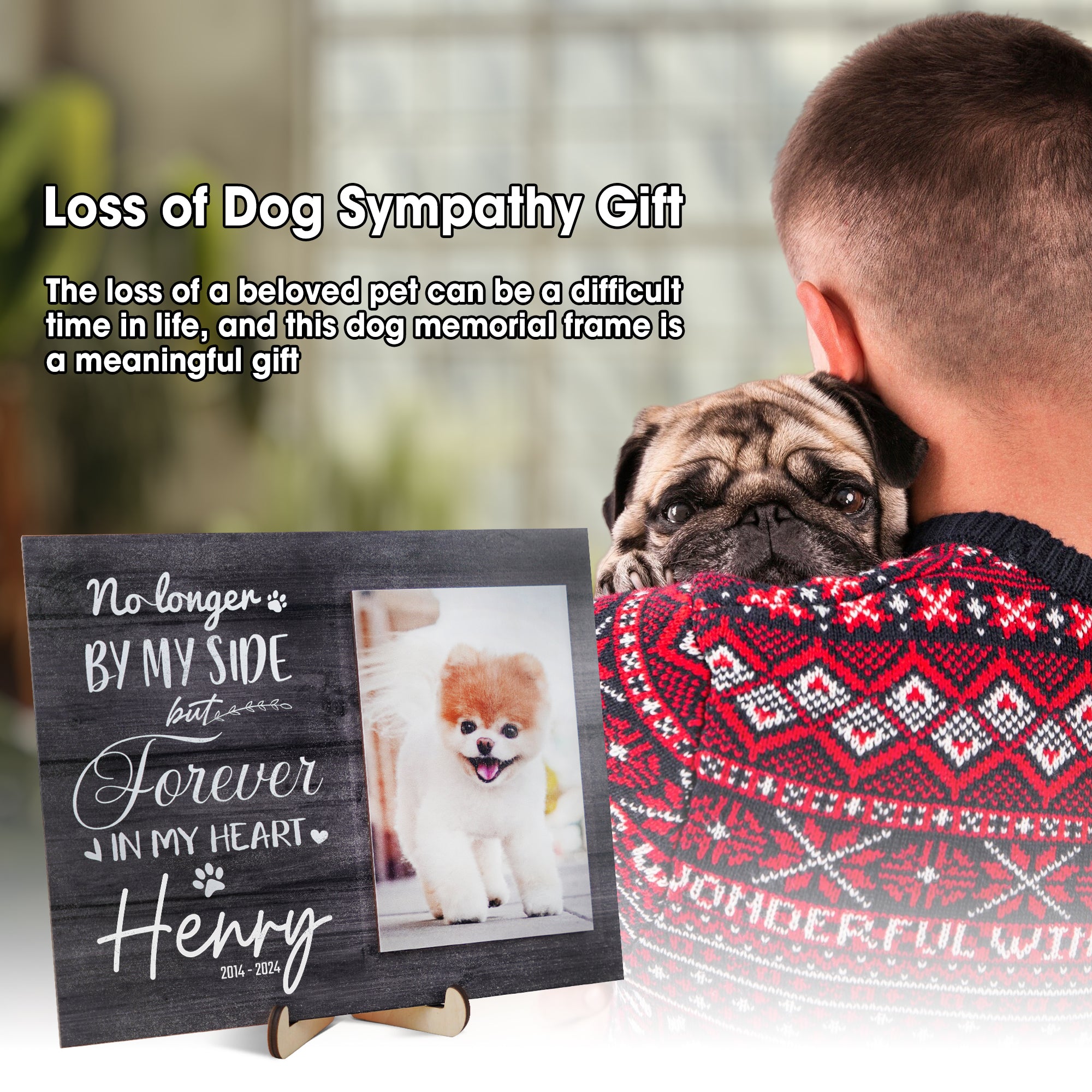 DNPETS Meaningful Pet Memorial Photo Frame Printed Wooden Dog Loss Gift